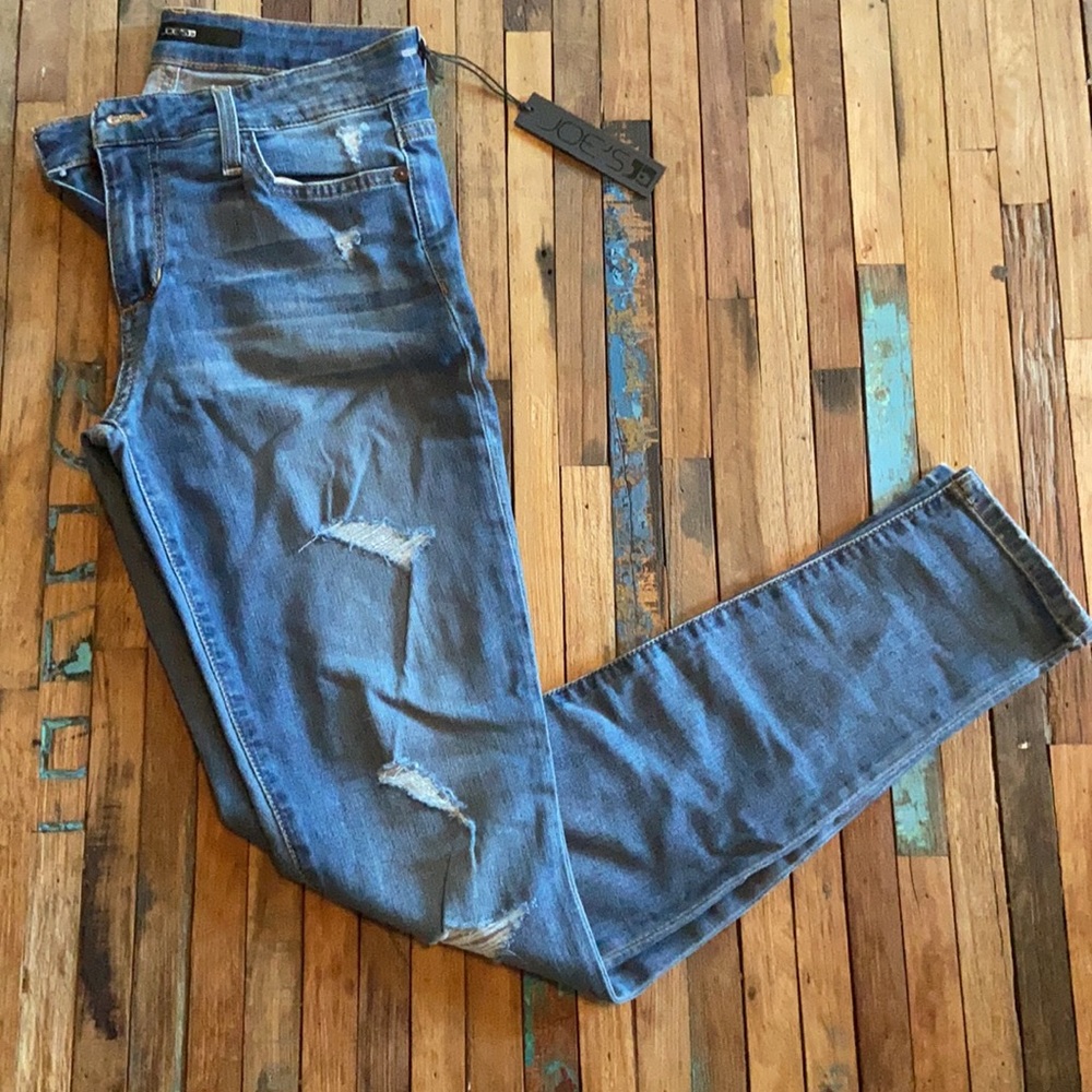 Joe's Jeans Ripped Ankle Crop in Blue Denim